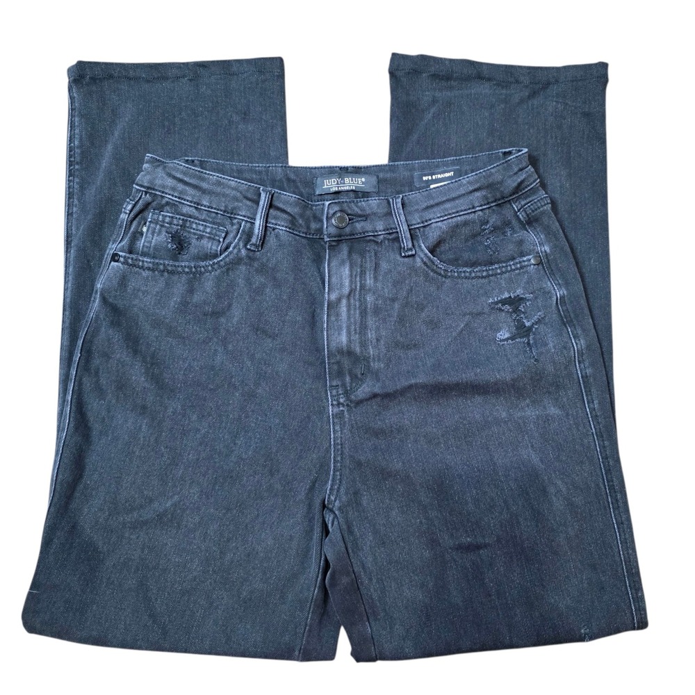 Judy Blue‎ 90s Straight Leg Distressed Black Wash Denim Jeans Size 11/30